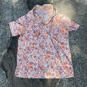 Vintage Womens Blouse Top Pullover Polyester Floral Print 60s or 70s Polyester M